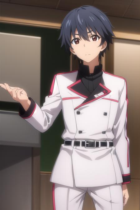 ichikaorimura, <lora:ichika orimura s2-lora-nochekaiser:1>,
ichika orimura, black hair, male focus, (brown eyes:1.3), mature male,
BREAK school uniform, belt, pants, uniform, military, military uniform,
BREAK indoors, classroom,
BREAK looking at viewer, (cowboy shot:1.5),
BREAK <lyco:GoodHands-beta2:1>, (masterpiece:1.2), best quality, high resolution, unity 8k wallpaper, (illustration:0.8), (beautiful detailed eyes:1.6), extremely detailed face, perfect lighting, extremely detailed CG, (perfect hands, perfect anatomy),