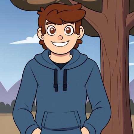 dipper, 1boy,solo,brown hair, short hair,male focus,brown eyes,red jacked,open jacked, blue pants