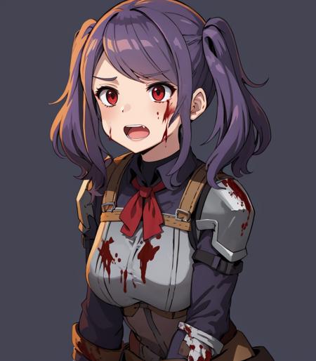 dungeon, Jill, spasarmor, (solo:1.2), purple hair, twintails, blood on face, open mouth, suprised, blood
<lora:Jill:1>  <lora:SPASArmor_Costume:.6>