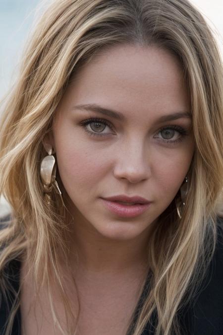 britneyspears-smf, young, 18, extremely high quality RAW photograph, detailed background, intricate, Exquisite details and textures, highly detailed, ultra detailed photograph, warm lighting, 4k, sharp focus, high resolution, detailed skin, (detailed eyes:1.4), 8k uhd, dslr, high quality, film grain, Fujifilm XT3, <lora:britneyspears_smf_lora_02-000002:0.9> , full-body, blonde hair, poised, Average Height, Narrow Hips, Long Hair, Threader earrings, pink matte lipstick, a secluded, sandy beach at sunset