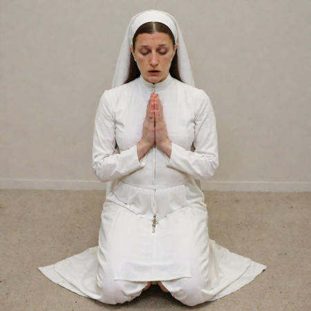 <lora:4F431DA9F0:0.7>  ((theabertsimon)) nun outfit, on her knees, praying