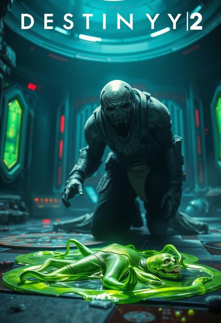 destiny 2 video game style, science fantasy, detailed, vibrant colors, futuristic green creepy ghost on the floor, in the style of animated exuberance, depicts real life, worthington whittredge, found footage, ayami kojima, xbox 360 graphics, intense close ups,