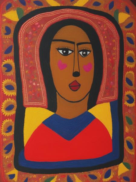 <lyco:FolkArt:1.0> an open hearted woman, folk art