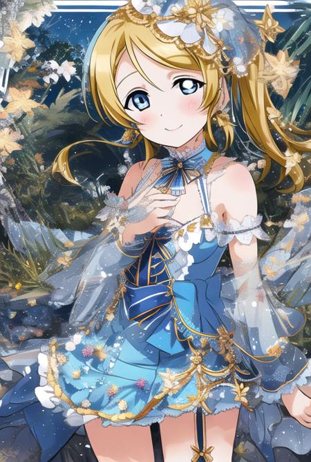 eli_ayase, <lora:eli_v1:0.9>, blue_eyes,  (yello hair:1.2), minami kotori, 1girl, solo, , roxy migurdia, 1girl, ahoge, alternate hairstyle, bangs, bare shoulders, blue bow, blush, breasts, breath, , hair between eyes,((long hair)),  smile, nipple,  small breasts, solo, thighs, very long hair, , ((masterpiece)), sideface, very detailed face, <lora:loveliveKotoriMinami_v1:0.7> lingerie, undressing