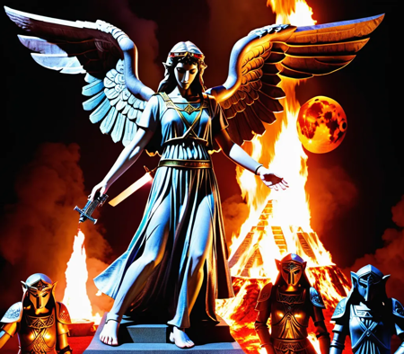 (((weeping angels)) from doctor who) (dressed as (Link from legend of zelda)), [fire|volcano], (large blood stained full moon), 8k, scifi, grimdark, neuromancer, scifi, death