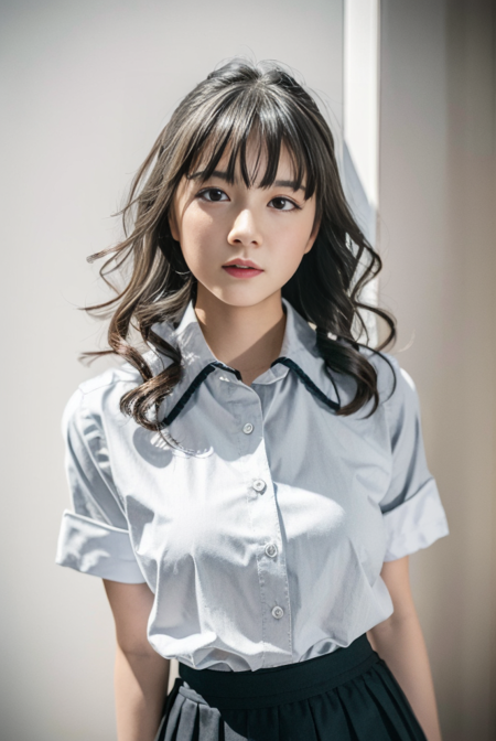 masterpiece, best quality, ultra-detailed, illustration, colorful, depth of field, 
calssroom, school uniform, white collared shirt, grey skirt, pleated skirt, 
,1girl, medium breasts, wavy hair,  detailed skin texture, detailed cloth texture, beautiful detailed face,
<lora:epi_noiseoffset2:0.85> <lora:Christy:0.85>