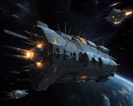 best quality,masterpiece,highly detailed,ultra-detailed,
(logh spacecraft, space_battleship science fiction, scifi :1.3)   in orbit earth \(planet\), starry sky, nebula, beam,laser,glowing engin,
<lora:LOGH:0.5>