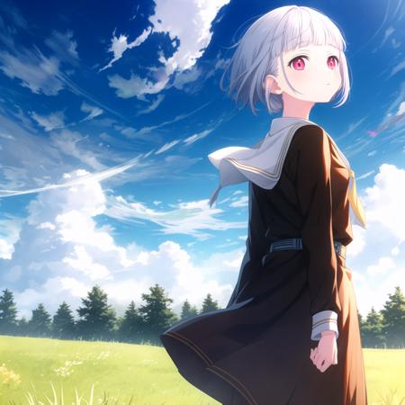 (high quality, best quality, masterpiece), 1girl, solo, yugiri tsuzuri, hasunosora_uniform, <lyco:LLLL:0.5>, looking_at_viewer, expressionless, park, grass, sky, cloud, day