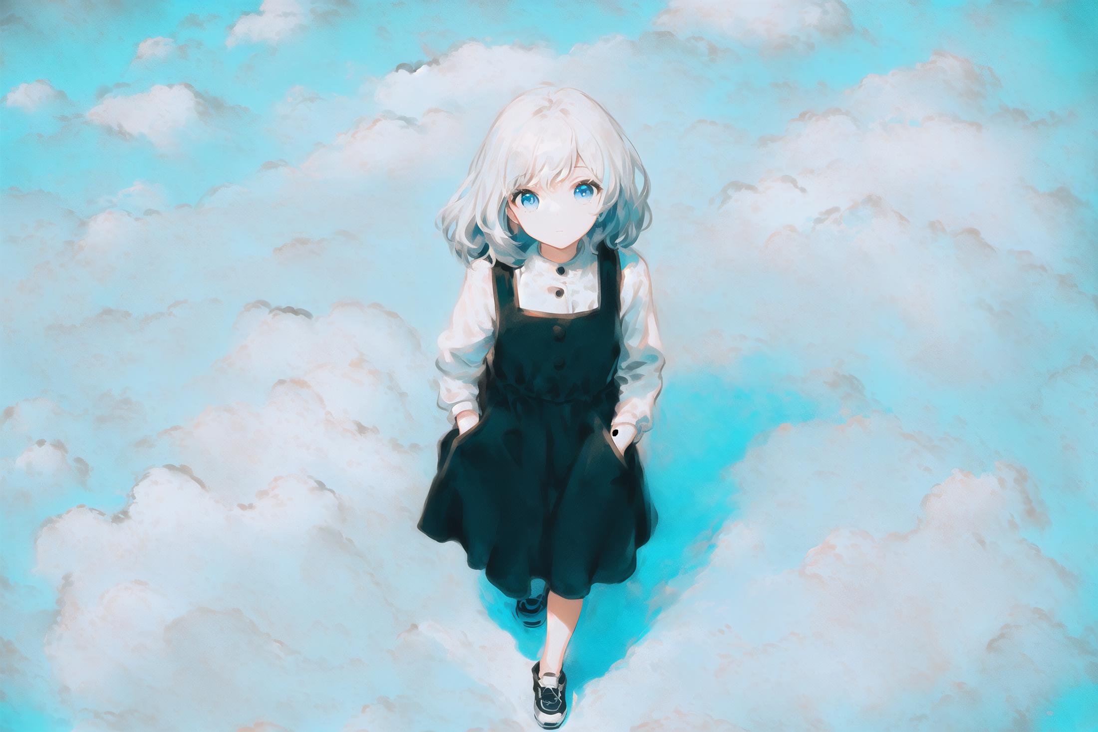 A Little Girl Wearing a Dress Standing in the Sky