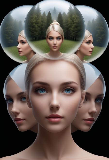 multiple exposure, 
3D epic Dream within a dream, 
illusion, 
optical illusion, 
surrealism, 
Mysterious Greg Rutkowski RAW on a transparent clean background, 
Mysterious
