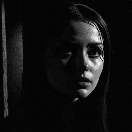 cinematic, ((black and white, monochrome, greyscale, bw)), It's close to midnight, something evil's lurking in the dark, under the moonlight, you see a sight that almost stops your heart, you try to scream but terror takes the sound before you make it, you start to freeze, as horror looks you right between your eyes, you're paralyzed, noise, detailed, high quality, cinematic lighting, contrast, heavy dynamic shadows, atmospheric,