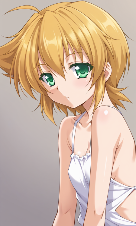 Shana Mikage, green eyes, short hair, blond hair, messy hair, ahoge