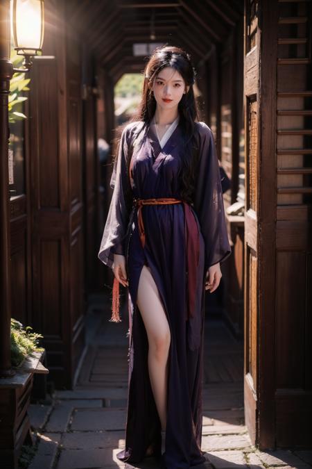 <lora:chenyao-05:0.8>,smile,face lighting,bright backlight,super high resolution,best quality,Photos,4k,(Realistic:1.2),chenyao,1girl,long flowing hair,thigh,hanfu,standing,whole body,