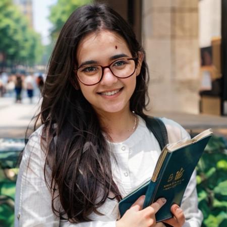 realistic girl,  wearing glasses,  holding a book, <lora:EMS-46027-EMS:0.900000>