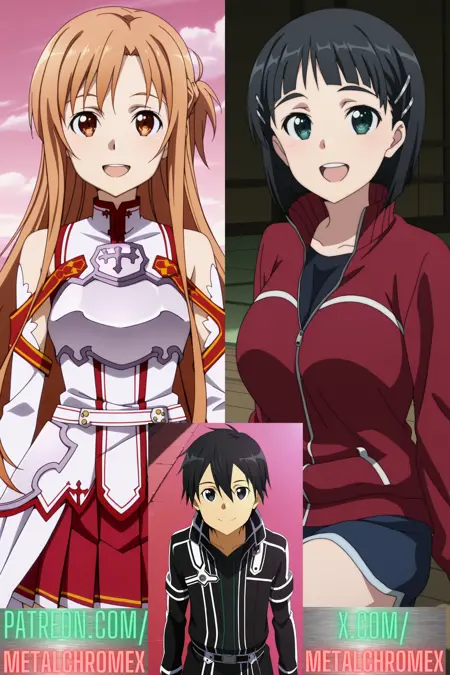 3-in-1: Asuna Yuuki, Suguha Kirigaya, and "Kirito" Kazuto Kirigaya (Sword Art Online)