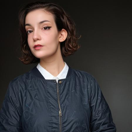 (((Before & After))), Before=(Short Wavy Dark Bob Hairstyle), After=((Buzzcut Bald Hairstyle)), two contrasting photorealistic images, 22 yrs Beautiful woman, White buttoned blouse, bomber jacket, jeans, (close-up, editorial photograph), [[wide angle photo]], (background inside dark, moody, private study:1.3), full body portrait, by lee jeffries, nikon d850, film stock photograph, 4 kodak portra 400, camera f1.6 lens, rich colors, hyper realistic, lifelike texture, dramatic lighting, cinestill 800,