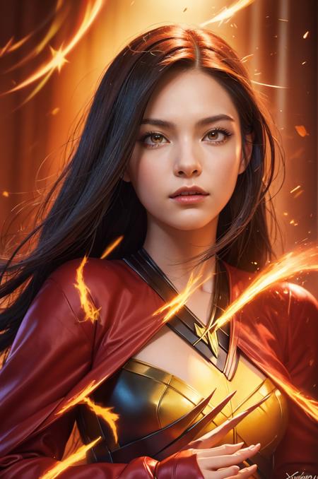 a portrait of X-Men´s Phoenix , intrinsic details, masterpiece, hyper realistic , hd , 8k, -1girl