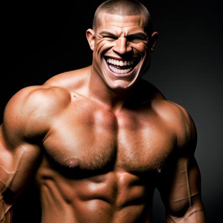 RAW photo , muscular guy, short hair, big muscle, cowboy shot, toothy grin, <lora:tr0ll-000040:0.8>, 8k uhd, dslr, soft lighting, high quality, film grain, Fujifilm XT3, simple background