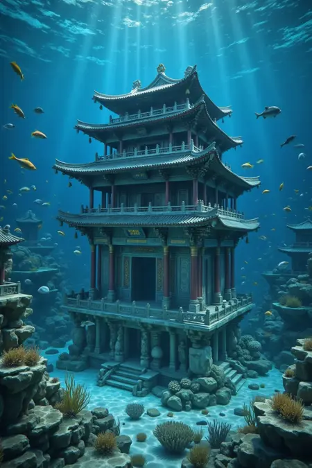 D_Underwater Chinese-Style Architecture_Ancient Architecture Underwater Scenes