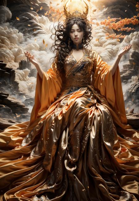 Best quality,ultra high,(photorealism:1.4),masterpiece,high resolution,original,extremely detailed wallpapers,Gilt,1girl, imperial robe, solo, long hair, clouds, crown, sunshine,<lora:liuJ-000018:0.8>,