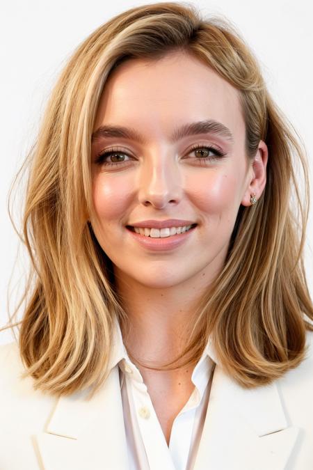 jodcor, woman, white background, blonde hair, long hair, smile, make-up, formal,
 <lora:JodieComer-jodcor_SD_v1b:0.8>
