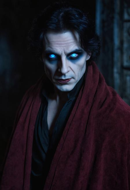 Male, 
dark red robe, 
light red long shirt, 
dark red pants, 
messy wizard clothing, 
fair skin, 
horror, 
perfect face, 
glowing ghostly blue eyes, 
short almost messy black hair, 
badass wizard clothing, 
white eyes, 
assassin, 
(slim face), 
31 years old, 
(realistic look), 
ghost looking, 
evil looking, 
gothic atmosphere, 
closeup face, 
malevolent aura, 
evil, 
wrinkles, 
serious expression, 
thief looking, 
closeup, 
ghost aura, 
very detailed face, 
the sense of dread and foreboding, 
closeup, 
spectre looking, 
the terror and suspense, 
ghostly, 
black lips, 
closeup face, 
full body, 
glowing ghostly blue iris, 
glowing ghostly blue pupil, 
expression steeped in malevolence, 
eerie, 
ultra realistic, 
closeup, 
highly detailed, 
highly resolution, 
realistic, 
Mysterious,