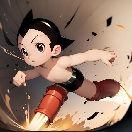 ((masterpiece, best quality)),(complex light),solo,solo focus,1boy,astro boy,black hair, black eyes,<lora:AstroBoy12-10:0.8>,red boots, running, speed lines,