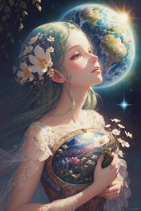 (Illustration:1.3) ,beautiful planet earth with flowers and plants sprouting spring day,(by Artist Anna Dittman:1), (((masterpiece))), (((best quality))), ((ultra-detailed)),(detailed light),((an extremely delicate and beautiful)), flat illustration, flat illustration,((solo)), <lora:cptnzr:1>