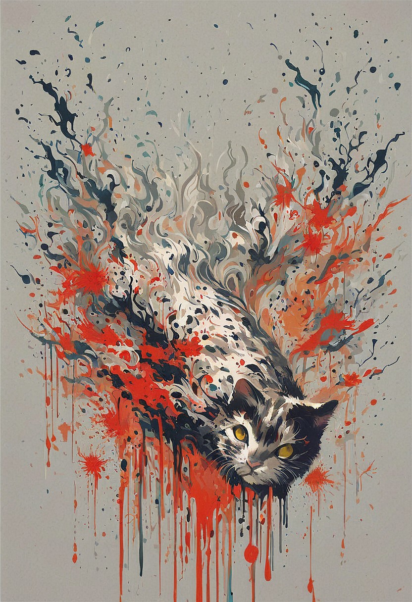 score_9, score_8_up, score_7_up, score_6_up, source_anime, ink splats, cat, colorful,