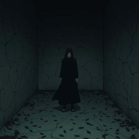 A liminal space inspired by Itachi Uchiha from Naruto. The environment is dark, quiet, and emotionally heavy, filled with an air of intense solitude and sorrow. The setting is a dimly lit, abandoned landscape—perhaps a lone, secluded room or a desolate forest at dusk. The walls are cracked, and the ground is covered with fallen leaves, giving the scene an eerie, forsaken feel.
The haunting red glow of Itachi’s Sharingan subtly illuminates the scene, casting long, sharp shadows and adding a sense of tension to the atmosphere. There are no people, only remnants of past battles or memories. The place feels frozen in time, like a space where Itachi’s presence lingers, silent and unyielding. His connection to this space, filled with loss, pain, and regret, hangs in the air, creating a chilling, melancholic energy. The environment is both beautiful and heartbreaking, reflecting Itachi’s internal struggle and isolation.