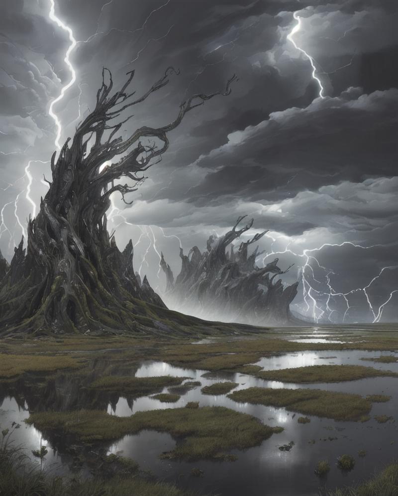 02278-StokeMcToke_Released_Toonime-v1-0_Toonime-v1-0-art_by_Olivier_Ledroit_0.8__illustration_of_a_hyper_detailed_landscape_of_a_Metallic_Marsh_Thunderstorm_spotlit_surreal_d.png