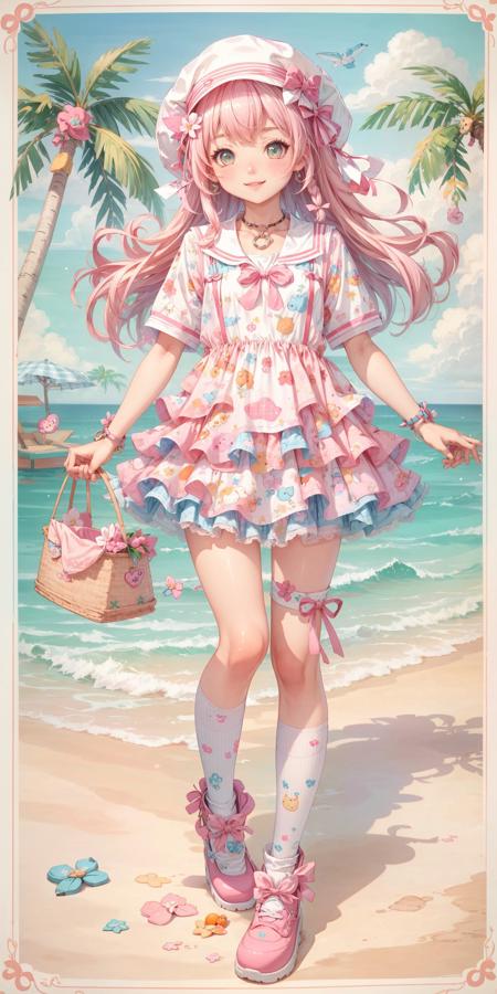 Kawaii Fashion: Tropical Kitty Print Plaid Sailor Collar Dress V1
