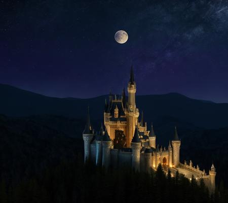 art of fantasy castle, dark theme, moon, galaxy sky, sharp focus, detailed building, stars, <lora:nLoRA:0.65>