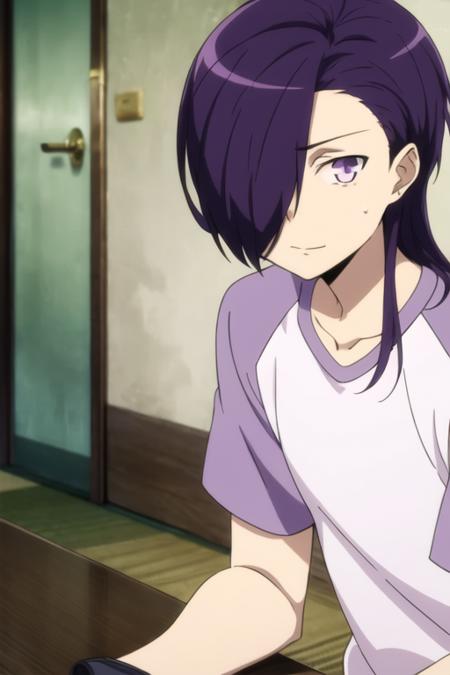 hanzou_urushihara purple hair purple eyes hair over one eye long hair