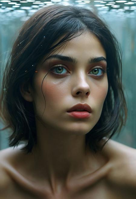 Persian Girl,against glass,(Low-Key Portraits by Vicky Roy and Dino Pedriali:1.2), (aesthetic of symbolism with radicalized atmosphere:0.5), (Infrared Photography by Sally Soames and Pauline Kruger Hamilton:1.2), high key with glistening light, cosmic anddireful and dramatic atmosphere,,,boleum \(dgrpluna\), f/4, daring, high dynamic range, (center composition, symmetry composition:0.1), (ebony and muted colors:0.1) <lora:MJ52:0.5> <lora:- SDXL - vanta-black_contrast_V3.0:0.5>blackf/1.4, rule of thirds, iconoclastic opus magnum with unparalleled details, <lora:MJ52:1.0>(masterpiece, best quality:1.4), perfect body parted lips, , detailed skin,model photoshoot,photography by (Muriel Angelus:1.3), modelshoot, pose, , award winning photo macro shot of a beautiful A minimalist and modern design portraits of a beautiful woman,  galactic queen, girl, laying, prone, view from behind, view from below, back view, set against a stark white background. This graphic representation symbolizes beauty through visual simplicity and minimalistic elements. (Motion Blur Photography by Sarah Charlesworth and Andres Serrano:1.2), award-winning photography, aesthetic, carefully designed details, clear scene, f/22, symmetry and balance, unprecedented, selective color,  Ultra High Resolution, wallpaper, 8K,Rich texture details, hyper detailed, detailed eyes, detailed background, dramatic angle, epic composition, SimplepositiveXLv1 , , solo, model photoshoot,, a stylish girl,