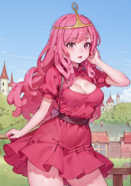 (BubblegumWaifu:1), cute, small breasts, dress, idol pose, breast focus,

(realistic:1.2), (realism), (masterpiece:1.2), (best quality), (ultra detailed), (8k, 4k, intricate),(full-body-shot:1),(Cowboy-shot:1.2), (85mm),light particles, lighting, (highly detailed:1.2),(detailed face:1.2), (gradients), sfw,

(detailed ladscape, castle, furniture:1.2),(detailed background),detailed landscape, (dynamic angle:1.2), (dynamic pose:1.2), (rule of third_composition:1.3), (Line of action:1.2), wide shot, solo,

 <lora:princessbublegum_character-20:0.75>