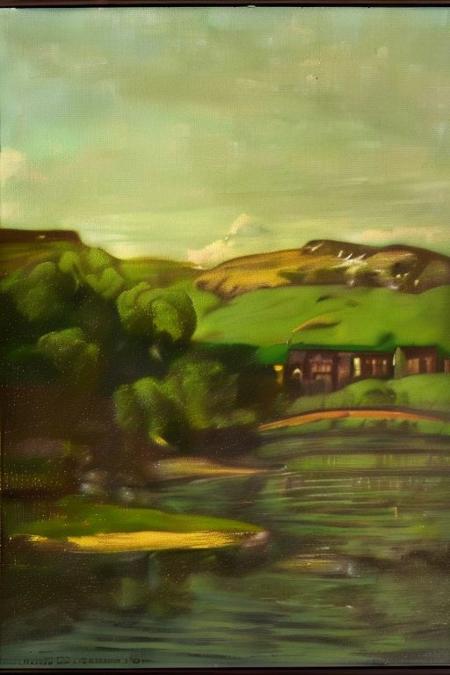 oil painting of (adam jensen:1.2) <lora:courbet-01:1> gc0urbet , scenery, realistic