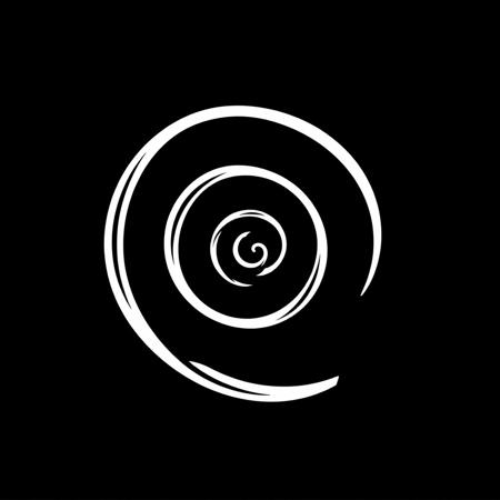 (stylized logo, emblem, vector art), (spiral in the form of a circle), (solid colors, thick-linework), white outline, black background, 
spiral in the form of a circle symbol white in the center, heraldic, black background, HDR, UHD,