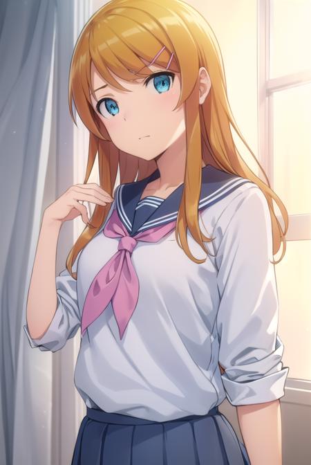 kirinokousaka, <lora:kirino kousaka s2-lora-nochekaiser:1>,
kirino kousaka, long hair, blue eyes, hair ornament, hairclip, orange hair, aqua eyes,
BREAK skirt, school uniform, serafuku, shirt, white shirt, grey sailor collar, grey skirt, pleated skirt, neckerchief, pink neckerchief,
BREAK indoors, classroom,
BREAK looking at viewer, (cowboy shot:1.5),
BREAK <lyco:GoodHands-beta2:1>, (masterpiece:1.2), best quality, high resolution, unity 8k wallpaper, (illustration:0.8), (beautiful detailed eyes:1.6), extremely detailed face, perfect lighting, extremely detailed CG, (perfect hands, perfect anatomy),