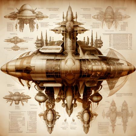 <lora:SteampunkSchematicsv2-000009:1> SteampunkSchematics complicated  spaceship