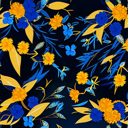 a blue and yellow pattern with flowers  <lora:pattern-000140:0.9>