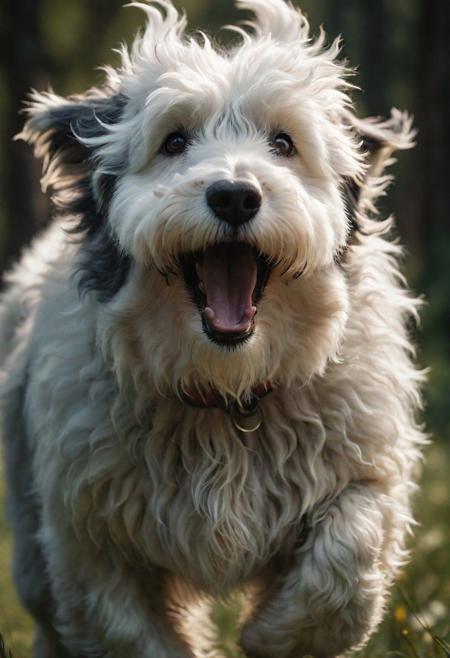 Capture the playful spirit from below as a derpy Old English Sheepdog with its fur cascading like waves, eagerly leaping towards the viewer. Let the joyous energy and fluffy charm of this moment shine through your lens.
closeup 8k uhd, Atmospheric haze, Atmospheric lighting, Candid camera, Cinemascope, Cinematic film still, Color graded cinematic, Dslr, Epic, Eye catchlights, Film grain, High detailed texture, High quality, Highly detailed, Highly detailed photography, Imperfections, Moody, Natural, OverallDetail, Photorealistic, Raw photo, Shallow depth of field, Shallow dof, Skin pores, Soft lighting, Very detailed,