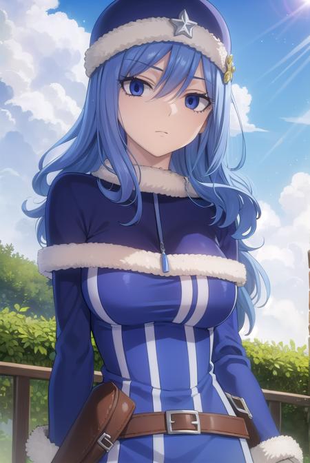 juvialockser, <lora:juvia lockser s7-lora-nochekaiser:1>,
juvia lockser, long hair, blue eyes, blue hair, wavy hair, hair between eyes,
BREAK hat, dress, belt, fur trim, fur hat, capelet, blue dress, long sleeves,
BREAK outdoors, nature, forest, sky, clouds, sun,
BREAK looking at viewer, (cowboy shot:1.5),
BREAK <lyco:GoodHands-beta2:1>, (masterpiece:1.2), best quality, high resolution, unity 8k wallpaper, (illustration:0.8), (beautiful detailed eyes:1.6), extremely detailed face, perfect lighting, extremely detailed CG, (perfect hands, perfect anatomy),