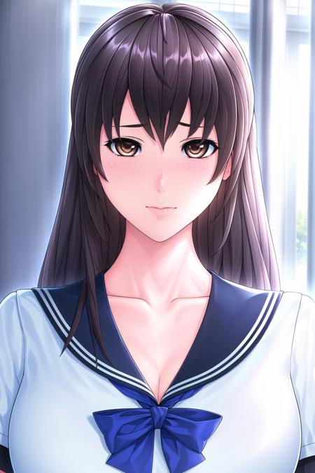 Simple White Background,
blue bowtie, school_uniform,blue_sailor_collar,short_sleeves,blue and white skirt ,
<lora:Artificial_Academy_2-KK77-V1:0.7>,
bangs,hair_between_eyes,brown_hair,brown_eyes,long_hair,
purple_eyes,,black_hair,very_long_hair,elbow_gloves,
<lora:Oda_Non_Style-KK77-V2:0.3>,<lora:more_details:0.1>,
1 girl, 20yo,Young female,Beautiful Finger,Beautiful long legs,Beautiful body,Beautiful Nose,Beautiful character design, perfect eyes, perfect face,expressive eyes,perfect balance,
looking at viewer,(Focus on her face),closed mouth, (innocent_big_eyes:1.0),(Light_Smile:0.3),
official art,extremely detailed CG unity 8k wallpaper, perfect lighting,Colorful, Bright_Front_face_Lighting,White skin,
(masterpiece:1.0),(best_quality:1.0), ultra high res,4K,ultra-detailed,
photography, 8K, HDR, highres, absurdres:1.2, Kodak portra 400, film grain, blurry background, bokeh:1.2, lens flare, (vibrant_color:1.2),professional photograph,
(Beautiful,large_Breasts:1.4), (beautiful_face:1.5),(narrow_waist),