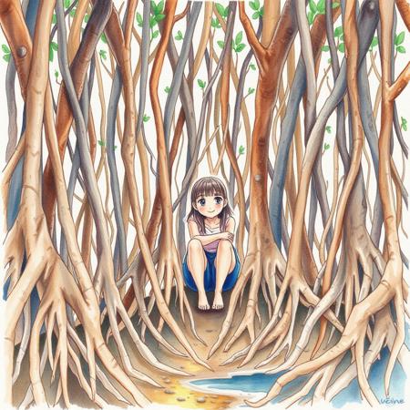 many-roots-on-the-ground-with-a-young-woman-under-them-high-quality-watercolor-4k-watercolor
