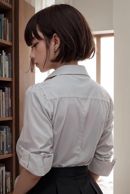 masterpiece,best quality,upper body,1girl,collared_shirt and flared_skirt as material3,色彩,book cover \(medium\),lineup,bangs pinned back,small breasts,blank eyes,disdain,from behind
Negative prompt: EasyNegative, (bad and mutated hands:1.3),(nsfw:1.5),(bad anatomy, nude,paintings, sketches, worst quality, low quality, normal quality, lowres,:1.3),BadDream, By bad artist -neg, FastNegativeEmbedding, Unspeakable-Horrors-64v, picture frame, painting frame, frame, painting frame, border,nsfw,
Steps: 20, Sampler: DPM++ 2M Karras, CFG scale: 5, Seed: 4154482855, Size: 512x768