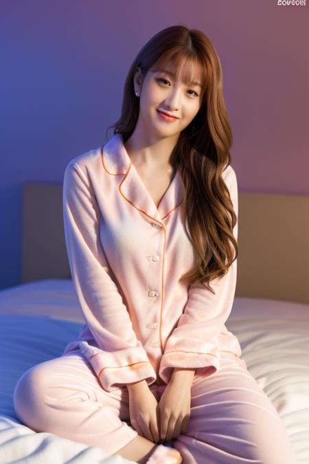 <lora:fromisSeoyeon:1>,Seoyeon,RAW photo,physically-based rendering,(8k, best quality, masterpiece:1.2),(full body shot:1.4),octane render,extremely detailed CG unity 8k wallpaper,studio soft light, rim ligh,in hotel,bed,cozy room,sunlight,(a girl is wearing pajama:1.5),hyper realistic detail shiny skin,ultra detailed,(ultra realistic:1.5),(looking at viewer:1.2),(intricate:1.2),(photorealistic:1.4),1girl,(skinny:1.3),detailed background,(smile:1.2)