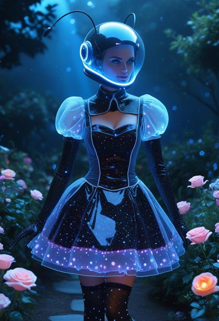 score_9, score_8_up, score_7_up, score_6_up, cf_style, aliceinwonderlandoutfit, 
cartoon, mysterious anthro ant girl, 1girl, wearing  black alice dress  made  of carbon fiber,  glass helmet , 
background: outworld garden, flowers made of glowing skulls,  rainbow colored flowers , roses glowing with Bioluminescent light, detailed shadows, , at  night,  out of this world light,, detailed, bokeh, perfect balanced, deep fine borders,artistic photorealism, smooth, whole body view,  Cute Flat Art, dim light, digital illustration with strong outlines