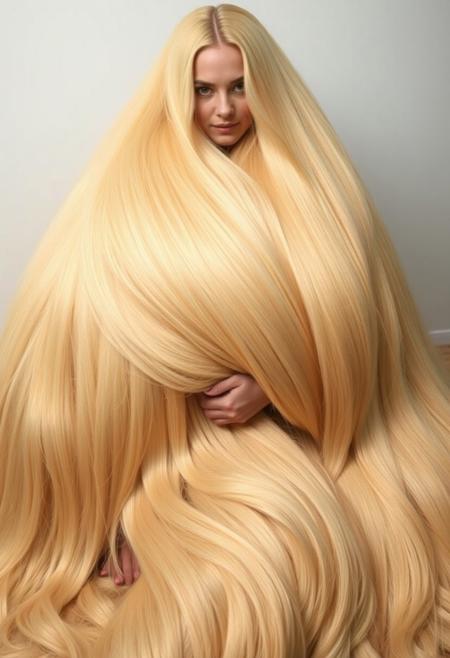buried in a mound of luxuriant incredible thick abundant voluminous lush sensuous extremely long pale golden blonde hair wrapped around the body. extremely long hair, 100-feet of hair, super long hair, real rapunzel, rapunzel, rapunzel long hair, hair fetish, hair job, Dreamgirl, Goddess, gorgeous, amazing hair, longest hair, perfect hair, longest hair ever, hairstyles, hairstyling, hair, Debra Jo hair, extreme hair, extreme long hair, extremely long hair, Debra Jo, extreme longest hair, voluminous hair, thick and luxurious hair which is hangs to the floor and covers it. Her expression radiates confidence as she shows off her thick, luscious locks. super thick soft luxurious long lush sleek heavy voluminous cascading pendulous ultra silky pendulous shampoo commercial hair dragging the ground, around her on floor, hair piles behind her on floor