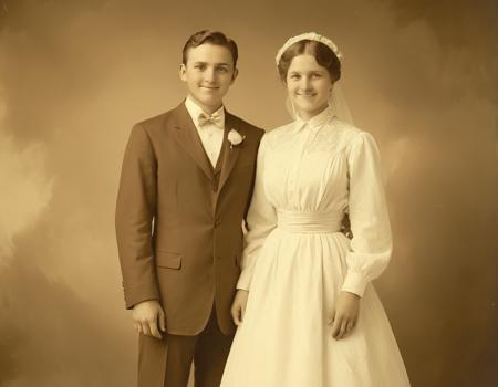 multiple boys, loving look, artist name, dress, formal, little smile, shirt, long sleeves, husband and wife
sepia